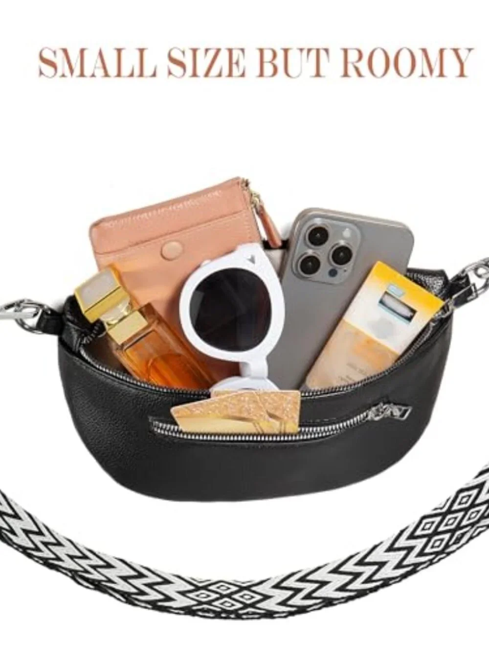 Vegan Leather Crossbody Bag for Women Trendy Mini Purse with Wide Strap